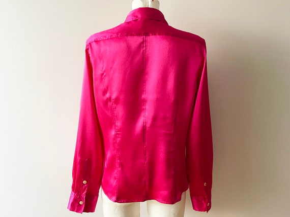 90s Raspberry pink blouse, bright silky polyester… - image 3