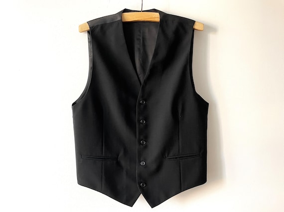 Chaleco vintage de mezcla de lana negra Talla grande para hombre