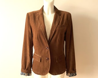 Brown corduroy blazer, fitted Women's formal jacket, cotton blazer with elbow patches, gift idea for women, women office wear, medium
