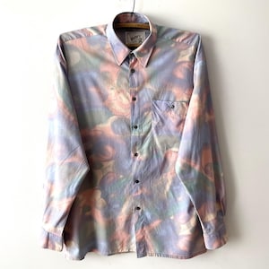 80s Abstract Print Viscose Blend Shirt: Vintage Festival Top XL/Large