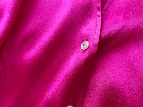 90s Raspberry pink blouse, bright silky polyester… - image 5