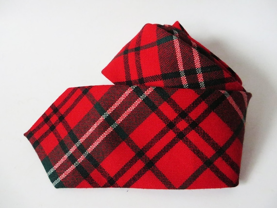 Vintage 80s Red Wool Necktie Tartan Plaid Necktie… - image 1