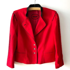 Red wool women&#39;s blazer, bright lined wool  jacket, red short women Austrian Trachten jacket, Oktoberfest top, gift idea for her, size large