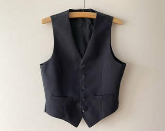 Gilet vintage a righe in lana: gilet steampunk blu navy, taglia M