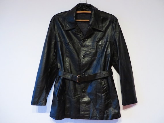 Black Leather Jacket Black Leather Trench Belted L