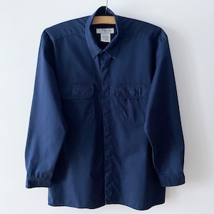 Canvas work jacket, Navy blue cotton workwear, Men&#39;s work clothes, workers jacket, artist wear, blue chore jacket, utility jacket, large