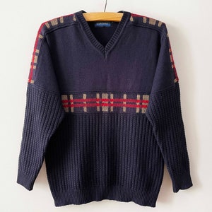 90s Navy men knit sweater, wool blend knitted pullover, Warm winter jumper, gift for him, men knitwear, size large