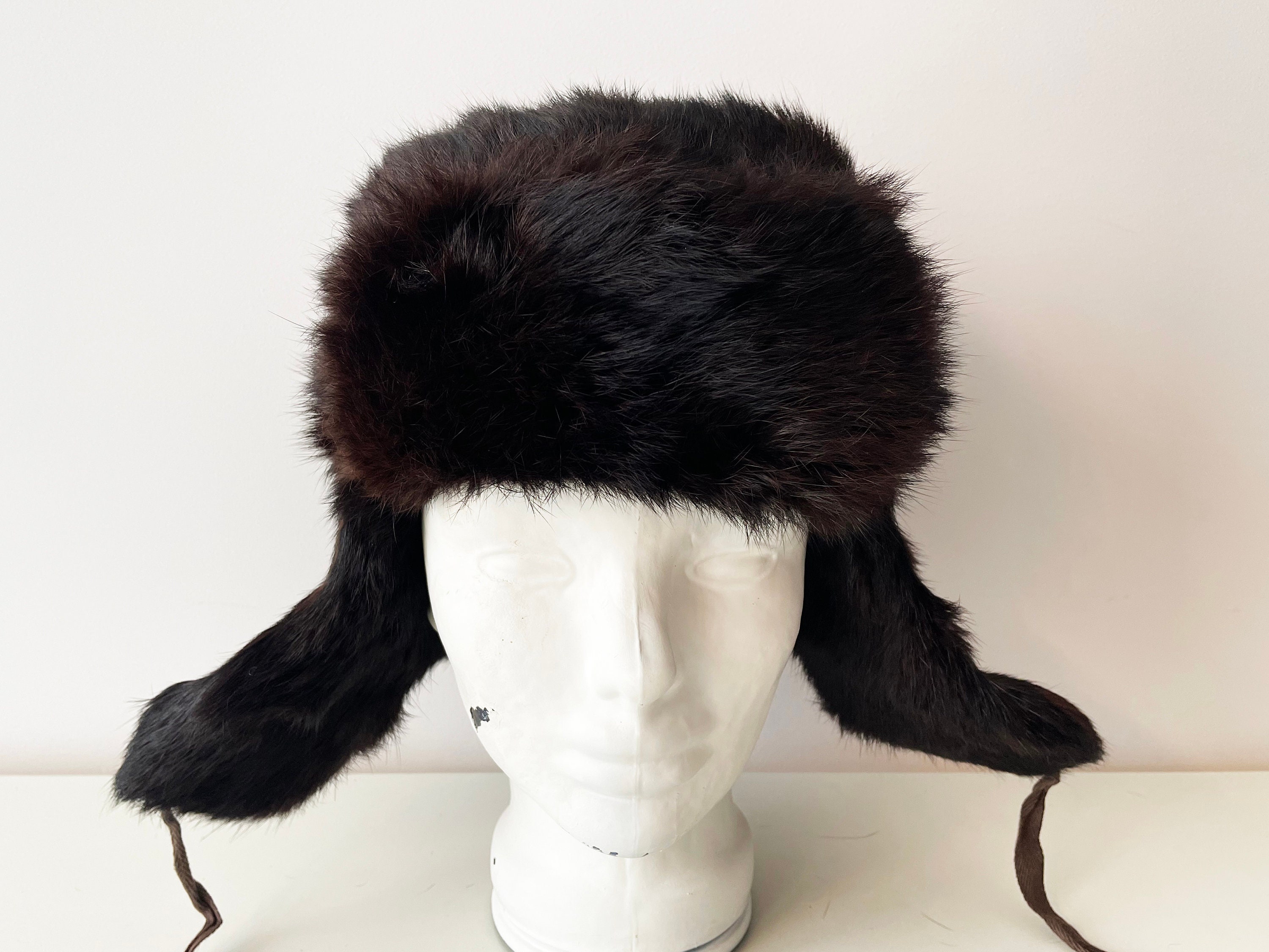 Fur Ushanka Hat, Vintage 70s Ear Flaps Trapper Trooper Winter Hat