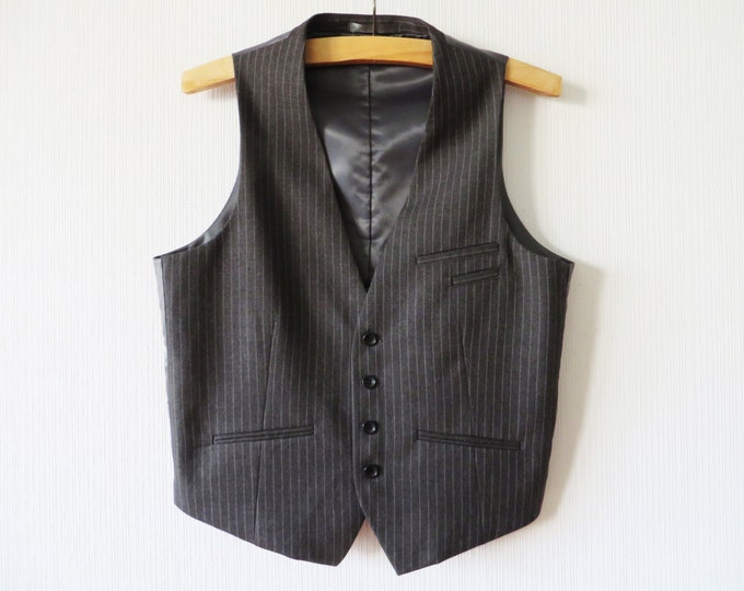 Grey Mens Vest Striped Men Vest Classic Formal Vest Gray Waistcoat
