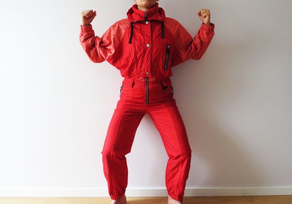 80s One Piece LUHTA Ski Suit Hot Red Snowsuit Wint