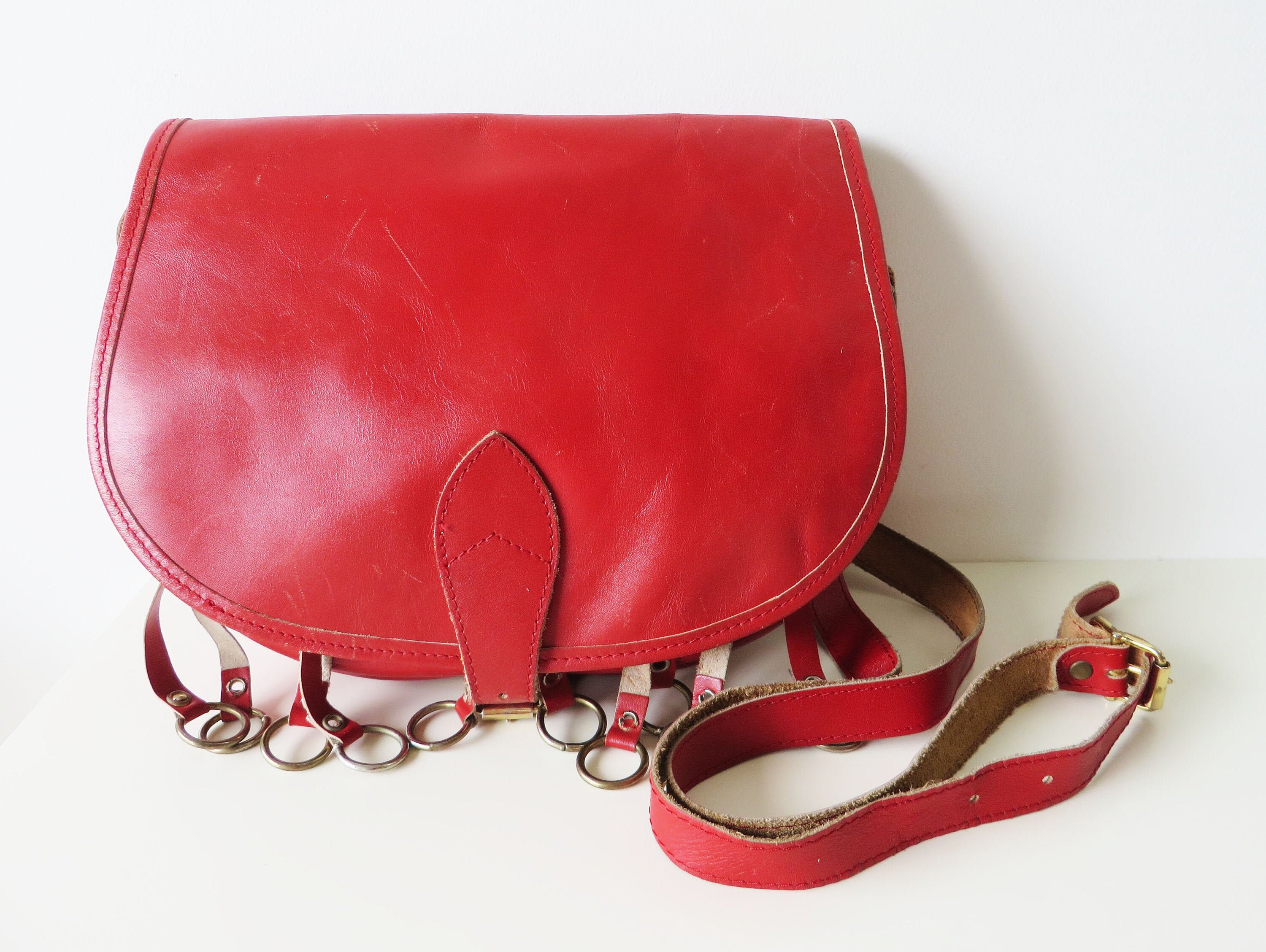 Vintage Red Leather Saddle Bag Women Fringed Shoulder Bag | Etsy