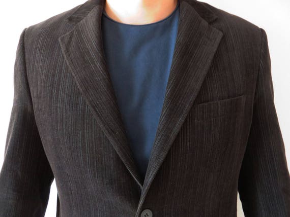 Oscar de la Renta Blazer Single-Breasted Dark Gray Sport Coat Formal Men Suit Jacket Preppy Gothic Dickens Pea Coat Designer Blazer XL Large