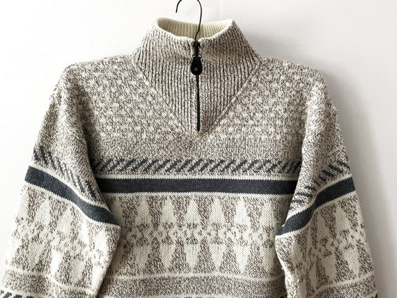 Men's ski pullover, beige knitted wool blend men … - image 2