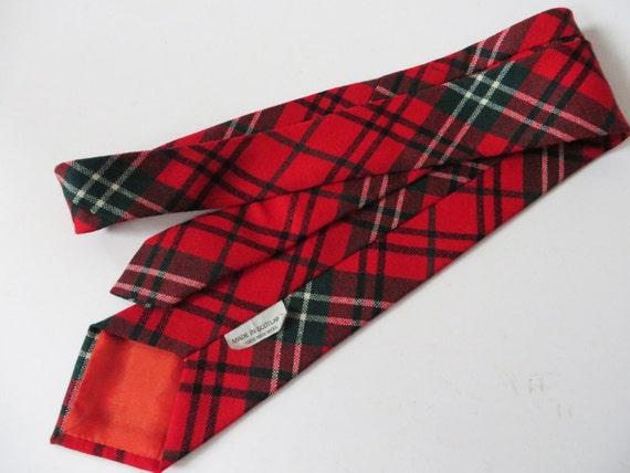 Vintage 80s Red Wool Necktie Tartan Plaid Necktie… - image 4