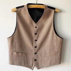 Vintage Plaid Men&#39;s Vest: Viscose Wool Blend Steampunk Waistcoat (Size M)