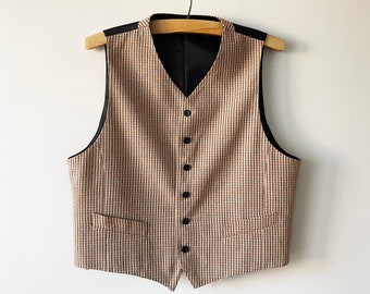 Geruit herenvest, klassiek gilet, formeel herenvest van viscosewolmix, steampunk-vest, herenoutfit, maat medium vest