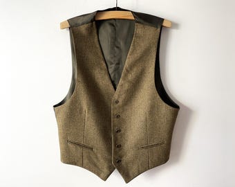 Bruin herenvest, formeel wollen gilet, klassiek getailleerd herenvest, steampunkvest, cadeau-idee voor hem, bruidegom, maat medium