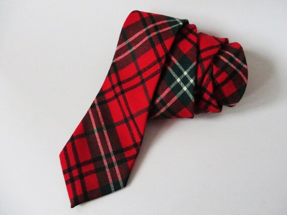 Vintage 80s Red Wool Necktie Tartan Plaid Necktie… - image 2