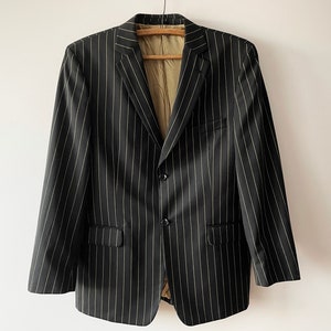 Black sport coat, Striped wool blend men&#39;s blazer, suit jacket, black formal wear, office work wear, blazer jacket size large