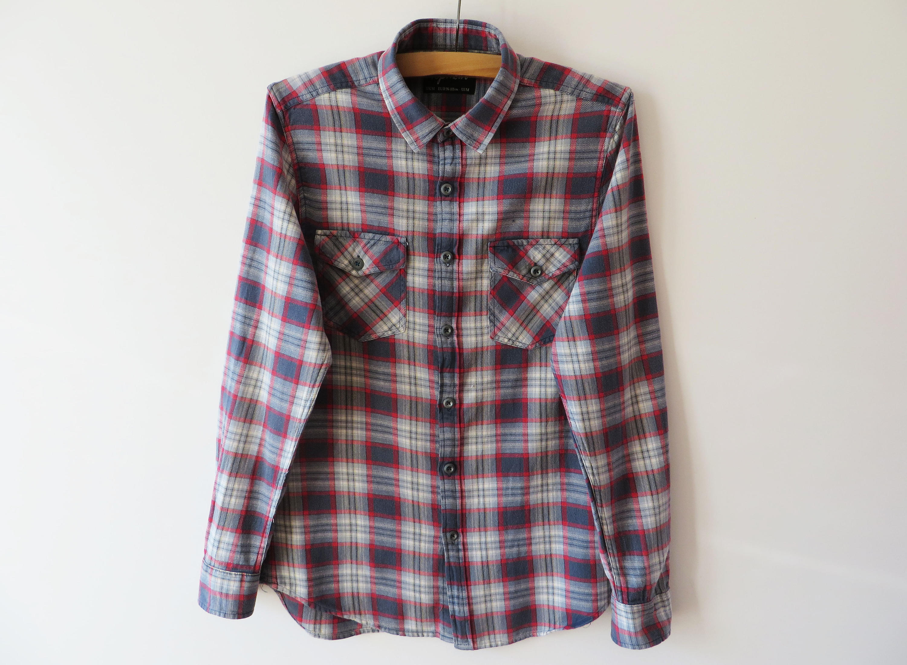 Checked Cotton Men Work Shirt Plaid 