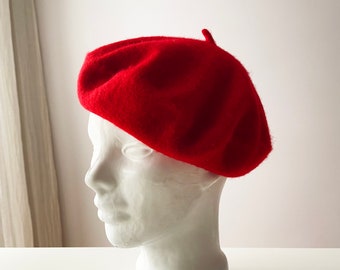Béret français en laine rouge des années 80, accessoire de mode parisien, chapeau en laine feutrée, chapeau de printemps pour dames élégantes, idée cadeau pour elle, unisexe