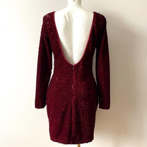 Burgundy red party dress, deep open back shiny sequin gown, Disco party bodycon dress, club night dress, evening gown, gift idea, medium