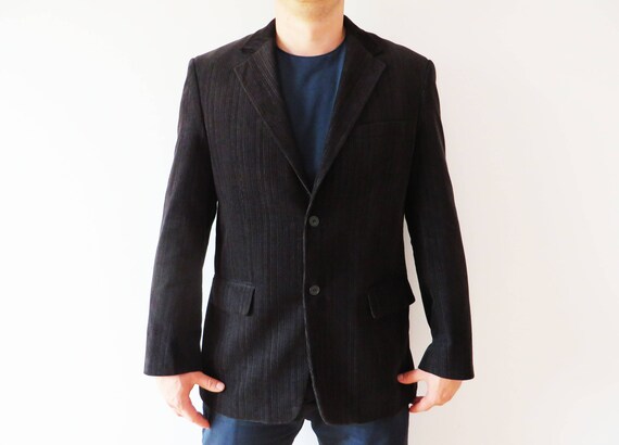 Oscar de la Renta Blazer Single-Breasted Dark Gray Sport Coat Formal Men Suit Jacket Preppy Gothic Dickens Pea Coat Designer Blazer XL Large