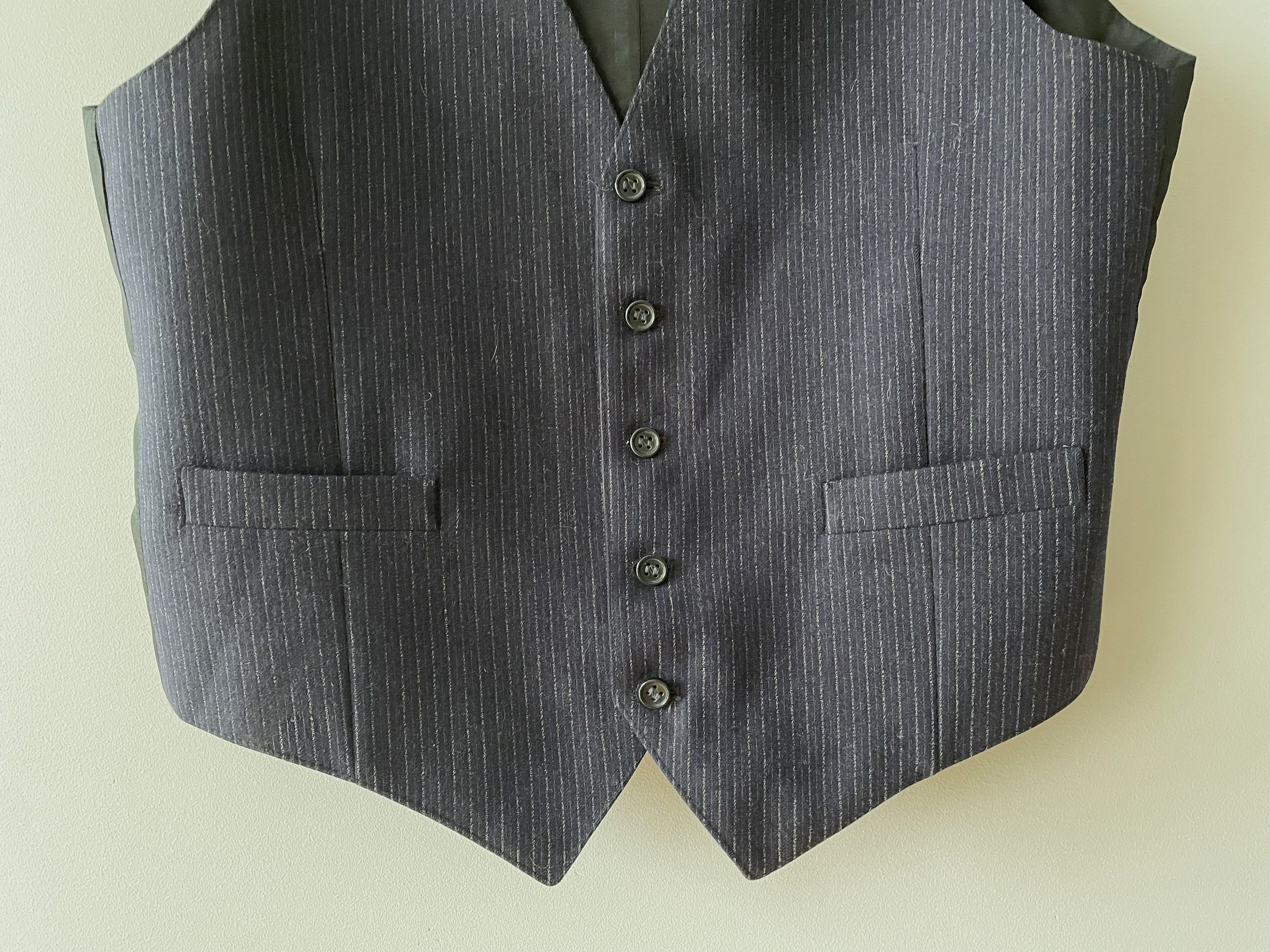 Vintage Navy Striped Wool Vest: Steampunk Gentleman's Waistcoat