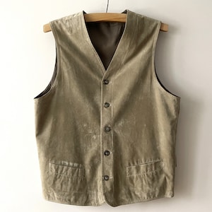 Vegan suede vest, Light beige men&#39;s waistcoat, faux leather vest, leather buttons men top, country style vest, gift idea for dad, medium