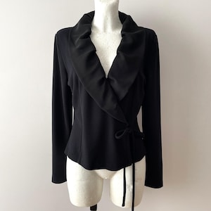 90s Black women&#39;s blazer, simple tie-dye jacket jacket, black jersey blazer, lightweight jacket with collar, gift idea for her, size medium