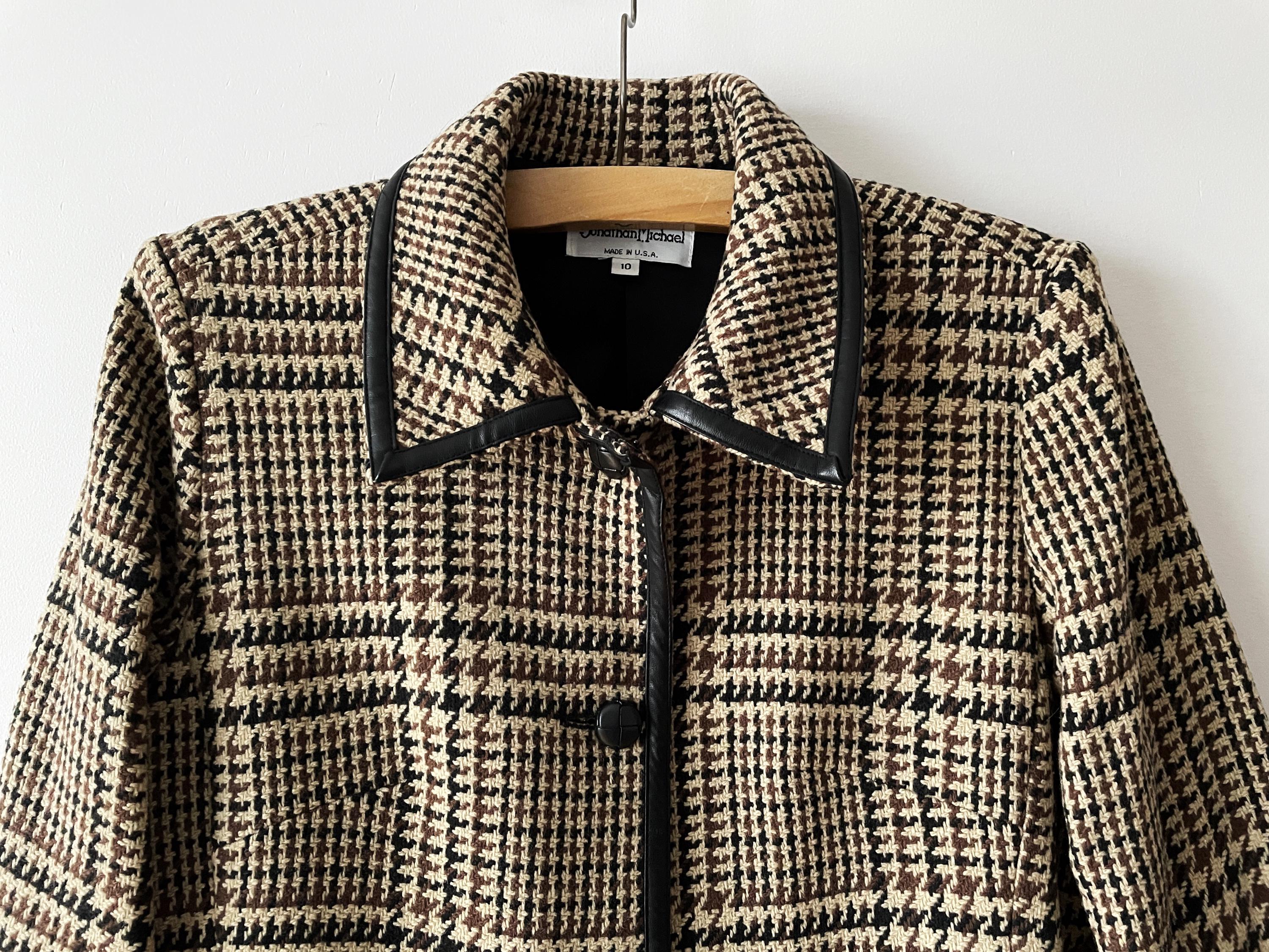 Vintage Houndstooth Wool Coat: Jonathan Michael Plaid Overcoat