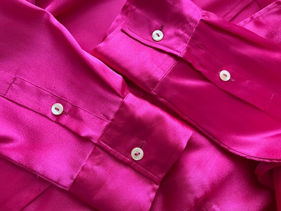 90s Raspberry pink blouse, bright silky polyester… - image 6