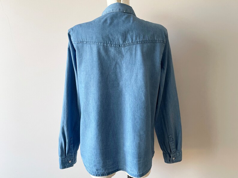 Women's Denim Shirt, Embroidered Blue Denim Jean Top, Button up Blouse