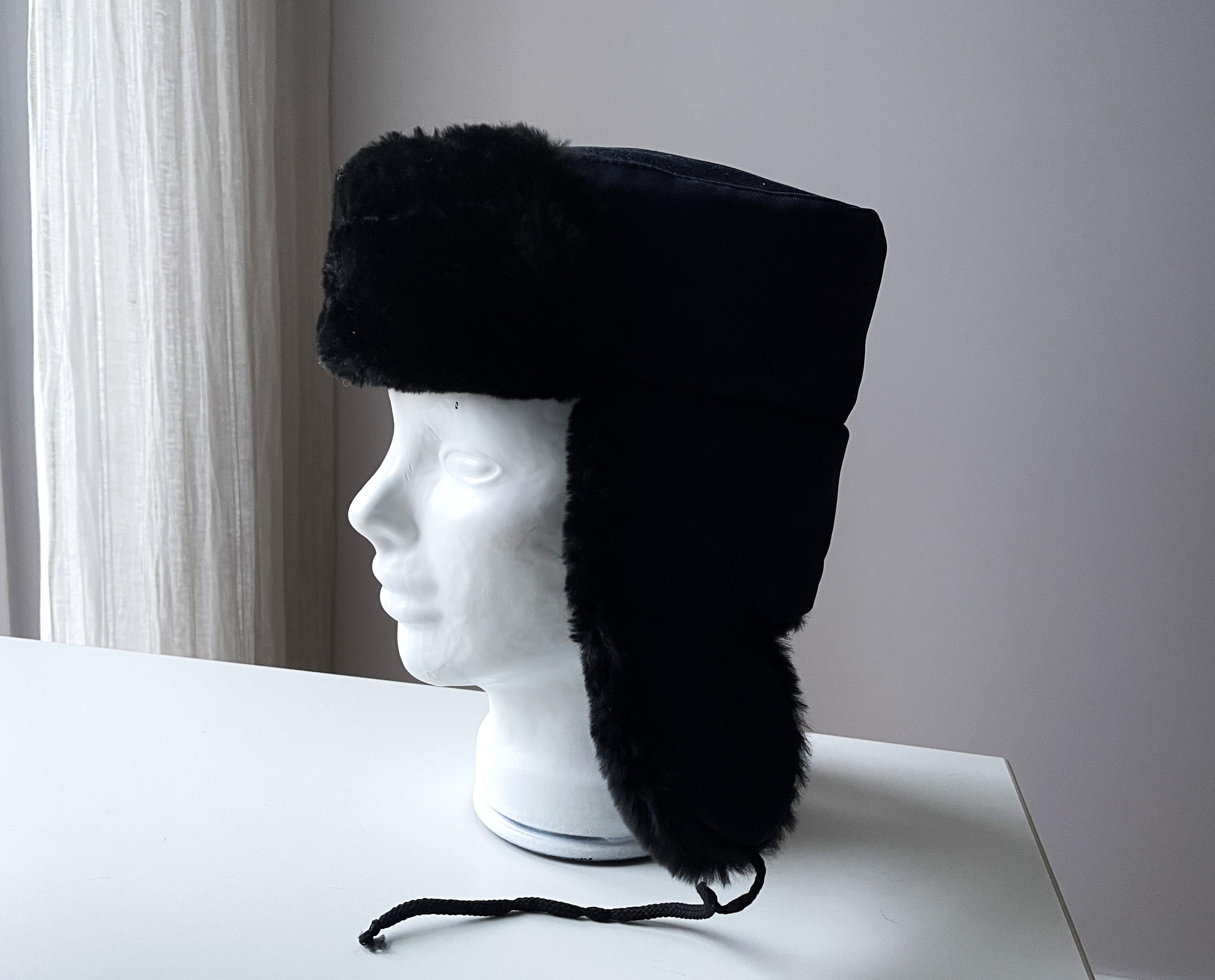 90s NOS Black Ushanka, Vegan Fur Hat, Warm Winter Hat, Ear Flaps