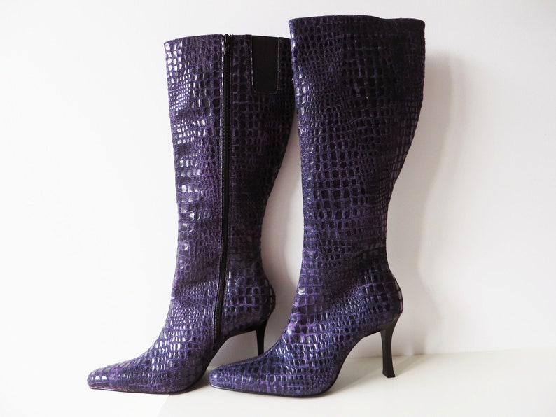Size 6.5 Purple Women Boots Vintage 90s Snake Skin Print Vegan | Etsy