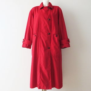 80er Jahre Frauen Parka Mantel Rot Lang Hipster Parka Jacke mit Schulterpolstern Geschenk für Frauen Trenchcoat Regenmantel mit kariertem Futter Größe M
