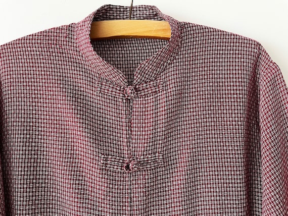 Mandarin collar men's Chinese shirt, Burgundy red… - image 2