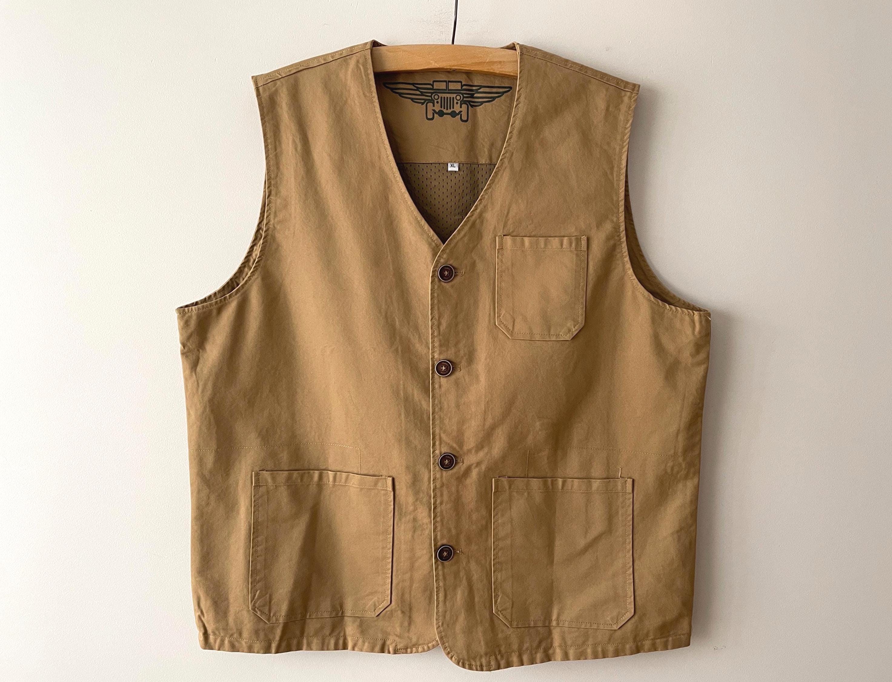 Workwear Utility Vest, Brown Cotton Outdoor Vest, Classic