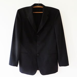 Hugo Boss Blazer Made in USA Single-Breasted Super Fine Lightweight Black Wool Sport Coat Formal Jacket Preppy Gothic Dickens Pea Coat Large