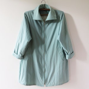 Vintage 80s Mint Green Trench Coat Belted Zipped Women Trenchcoat Preppy Raincoat Swing Overcoat Maternity Coat Gift for Her Medium to Large