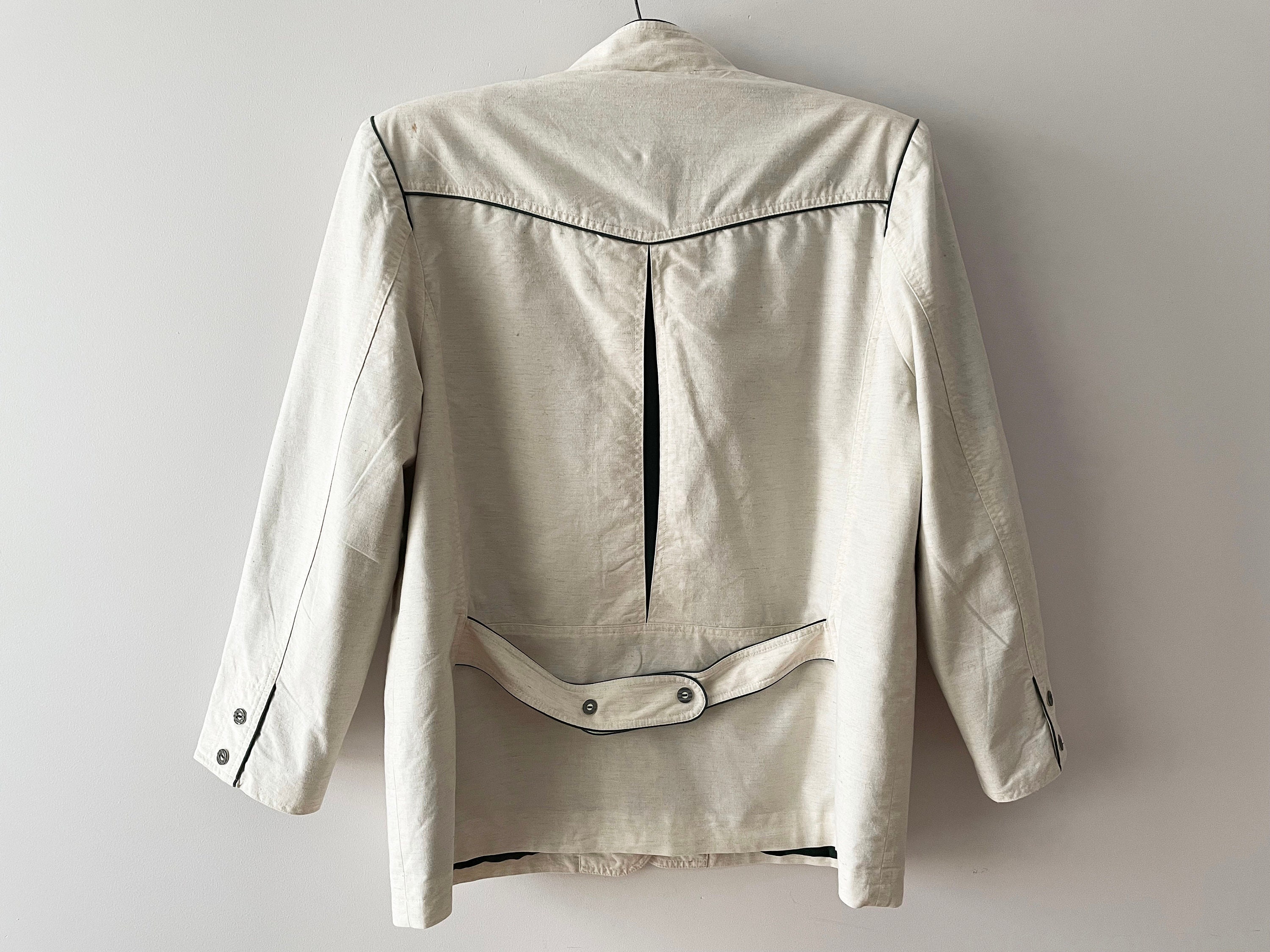 80s Beige Women's Blazer, Long Linen Cotton Blend Dirndl