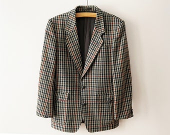 Blazer in tweed da uomo, cappotto sportivo in lana a quadri grigi, abbigliamento casual, abbigliamento formale da uomo, classica giacca preppy con toppe sui gomiti, grande