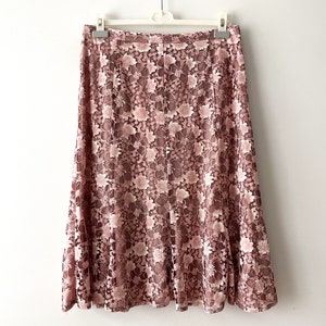 Pink floral lace skirt, women's knee length skirt, lined summer skirt, summer festival boho party dress bottom, gift for her, size medium