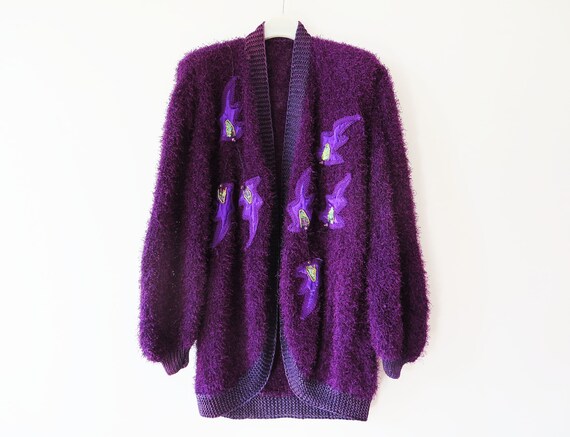 fluffy purple cardigan