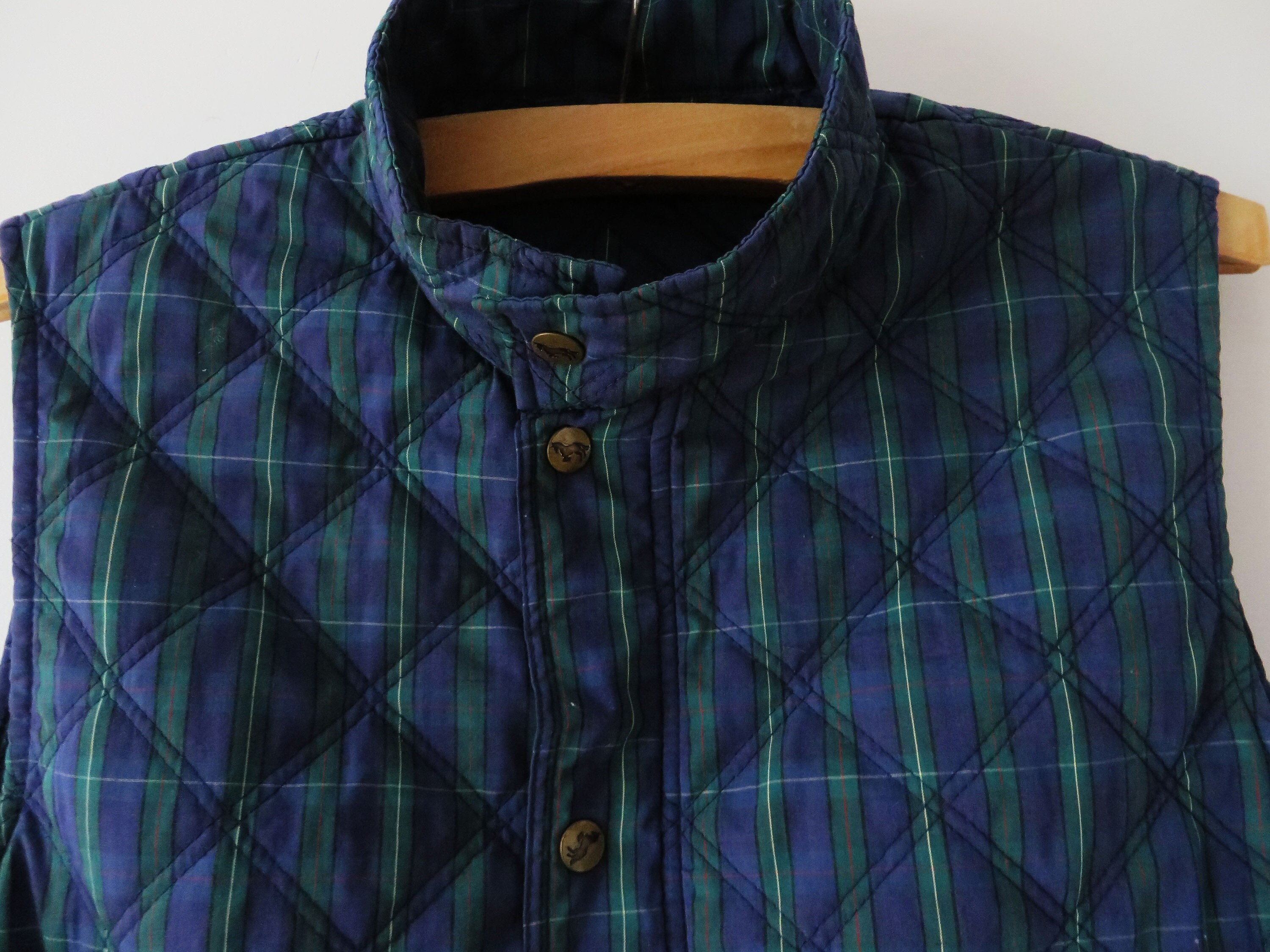 Plaid QUILTED Vest Blue Green Tartan Plaid Vest Sleeveless Etsy