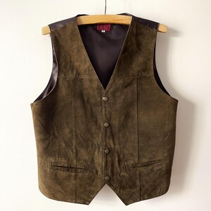 Men&#39;s suede vest, brown genuine leather biker waistcoat, real leather bohemian vest, motorcycle rider top, leather fetish, gift idea, large