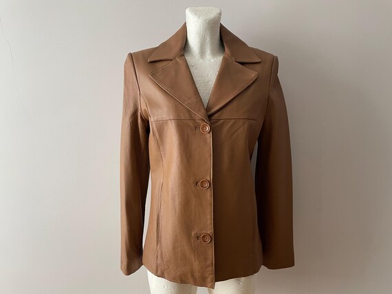 Vintage Brown Leather Women's Jacket, Genuine Leather Blazer, Medium