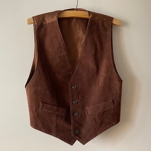 Brown suede vest, genuine leather biker waistcoat, gentlemen&#39;s boho vest, motorcycle rider top, leather fetish, gift idea for him, medium