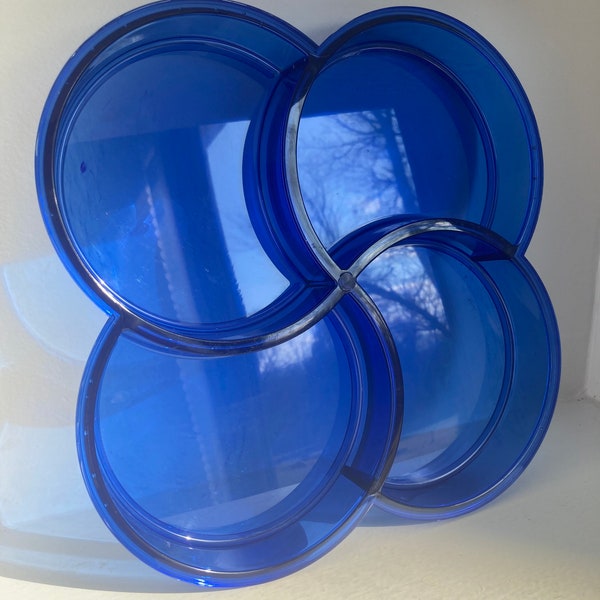 Vintage Mid-Century DANSK Summerhouse Swirl Clover Acrylic Divided Tray in Translucent Clear Blue Made in Denmark Gunnar Cyren