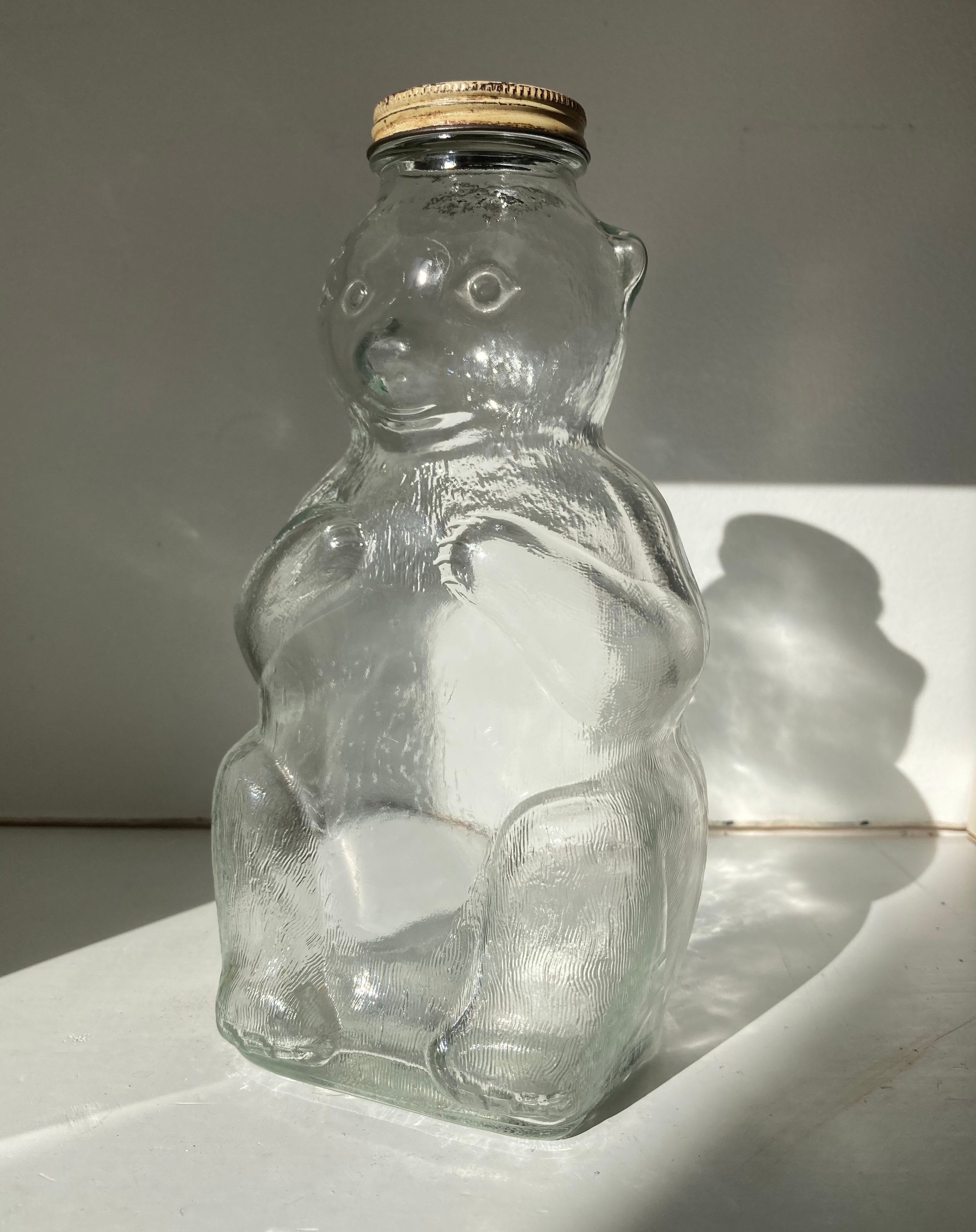 Large Vintage Glass Honey Teddy Bear Jar Snow Crest Bank and Etsy